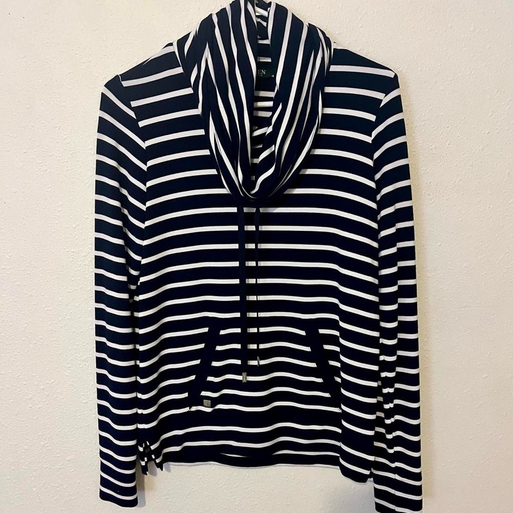 Ralph Laura s Women’s Long Sleeve Turtleneck Dark Blue and White stripes